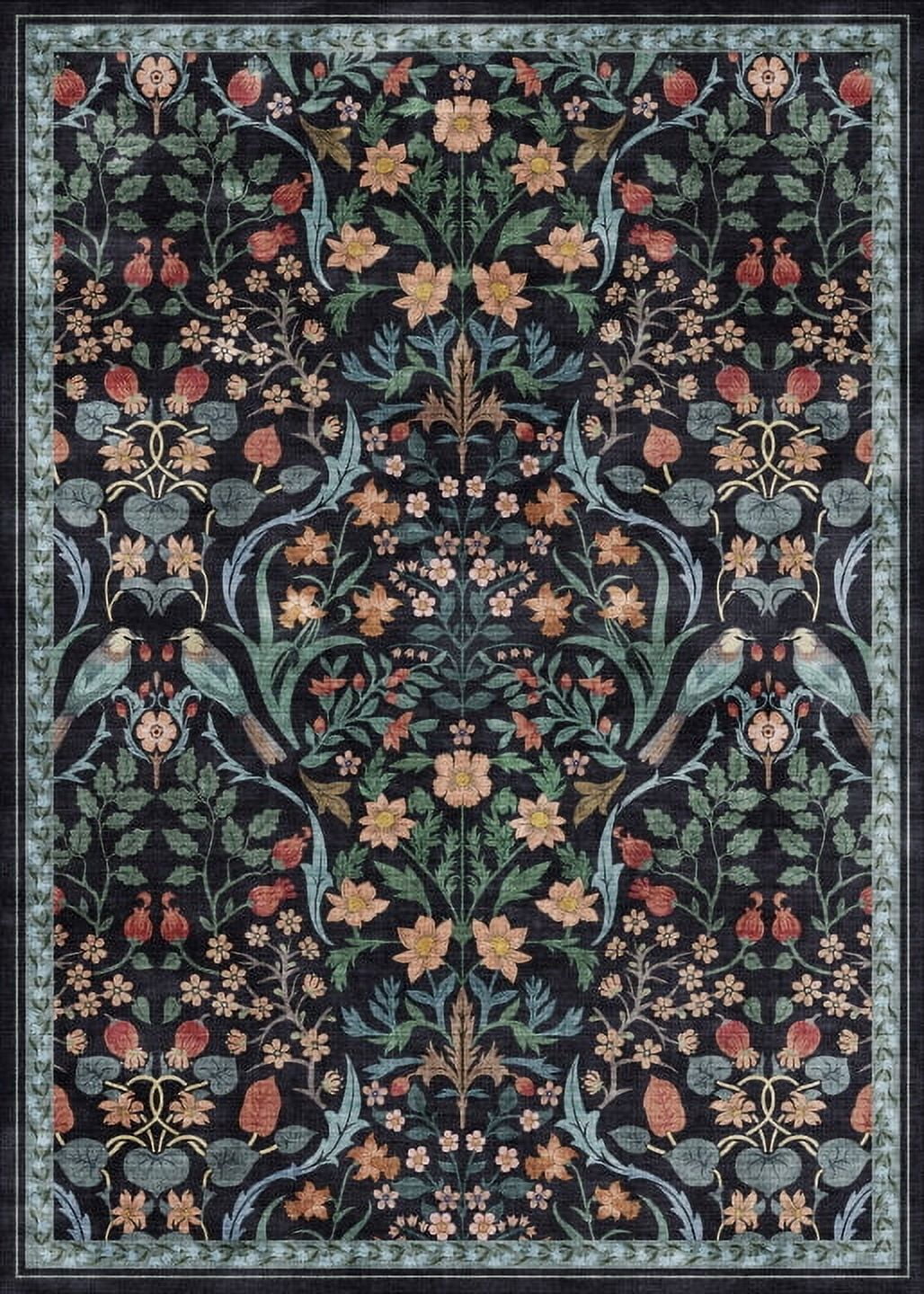 BERTHMEER 5'x7' Area Rugs for Living Room Bedroom Kitchen Farmhouse Rugs Non Slip Washable Floral Vintage Blue Carpets Oriental Flower Office Dorm Dining Room Throw Rugs, Multicolor