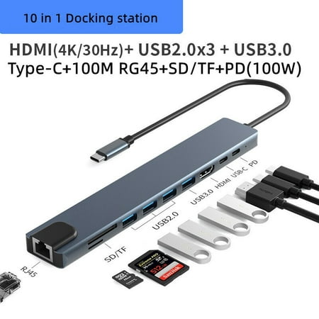 Station d'accueil Usb C vers HDMI, adaptateur RJ45 PD100W OTG