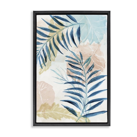 Stupell Industries Bohemian Blue Palm Fronds in Pastel Haze Black Floating Frame Canvas Art, 17 x 25, by Nan