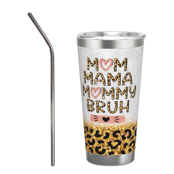 20oz Mama Leopard Rainbow Tumbler Insulated Car Cup Travel Coffee Cup Mom Gift for Women with Stainless Steel Straw