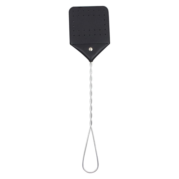 Leather Fly Swatter, Heavy Duty Manual Pest Control, Durable Stainless Steel Handle, 17.5 Inches Length, Crack Proof Design, Washable, Effective For Flies Insects (Black)