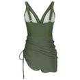 thumbnail image 5 of WREESH Women's Mesh Swim Dress One Piece Swimsuit Tummy Control V-Neck Bathing Suit with Adjustable Side Drawstring & Upf 5+ Olive Green, 5 of 6