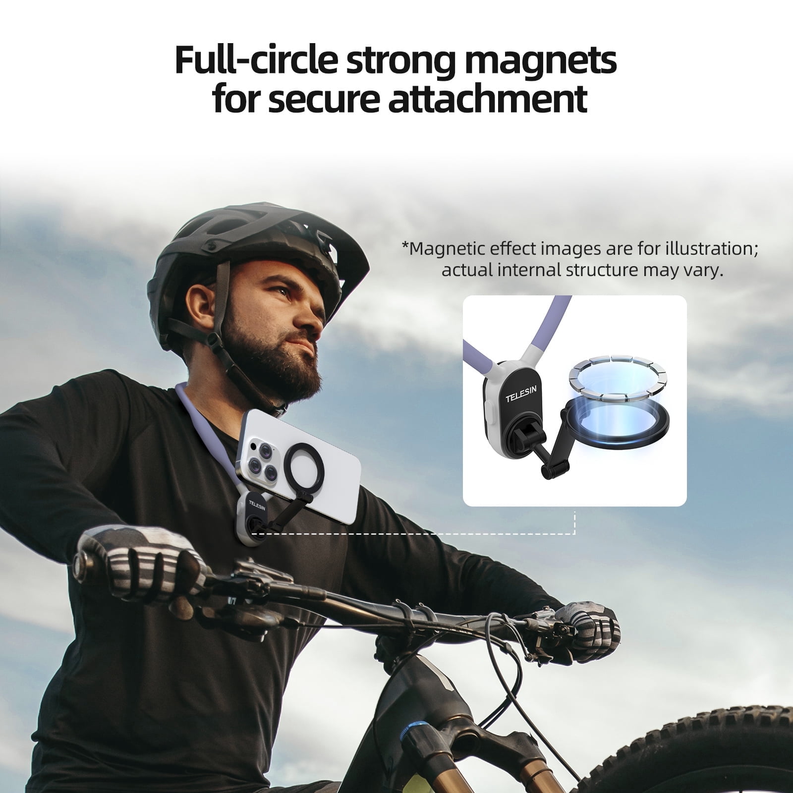 VIPQV Magnetic Neck Mount for Phones, Neck Cell Phone Holder POV/Vlog Selfie Mount Hand Free Phone Neck Holder Chest Stand Strap Video Recording for iPhone Android Phones, Blue