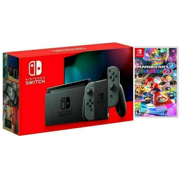 Nintendo Switch with Gray Joy-Cons (International Edition) Bundle with Mario Kart 8 Deluxe