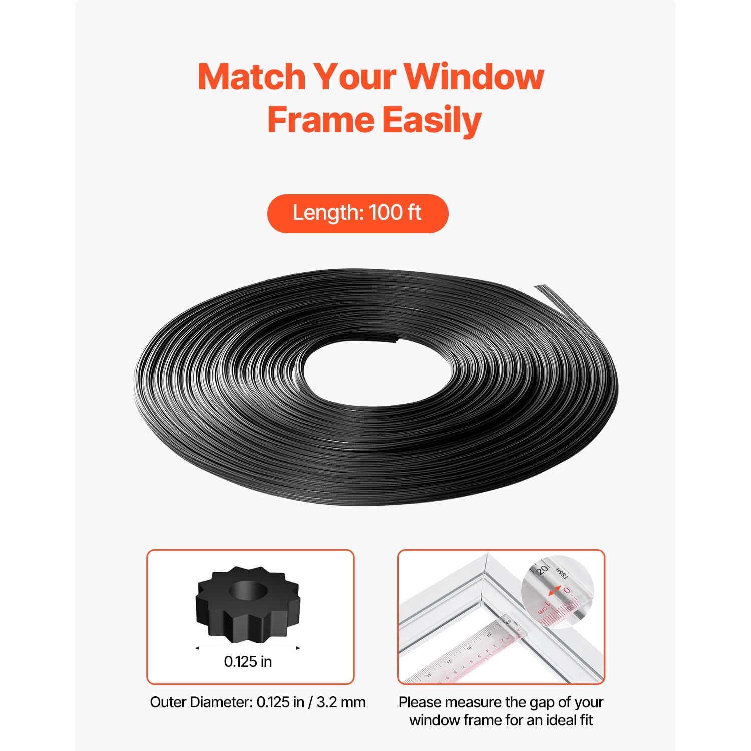 KFFKFF Window Screen Fastener, 100 ft x 0.125 in Window Screen Securing Spline, PVC Window and Door Screen Fastener, Hollow Toothed Screen Grip Spline, for Window Door Screen Maintenance and Renewal