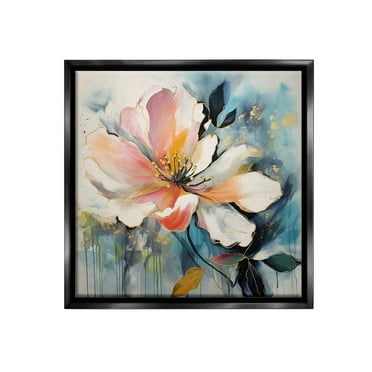 Stupell Industries Modern Drip Blossom Botanical & Floral Painting Black Floater Framed Canvas Art Print Wall Art, 18 x 18