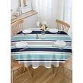thumbnail image 5 of Minimalist Stripes Round Tablecloth 54 inches Teal Navy Blue Grey Horizontal Stripe Modern Waterproof Oil-Proof Table Cloth Round Table Cover for Holiday Party Picnic Dinner Decor Indoor Outdoor Use, 5 of 9