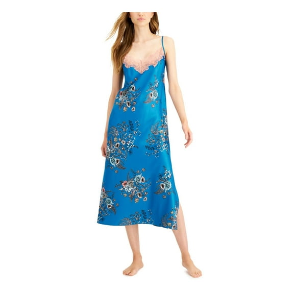 INC Intimates Navy Pull-Over Slitted Floral Nightgown XS
