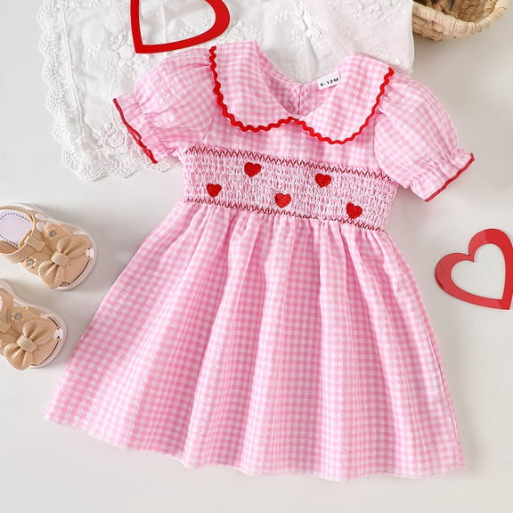 CAIXIA Toddler Dresses Toddler Girls Valentine's Day Outfit Short Sleeve Plaid Print Dress Cute Party Dance Costume Dress