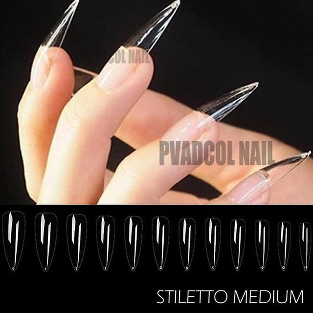 Puntas de uñas postizas HUOGUO, tacón de aguja transparente esculpido con cobertura completa