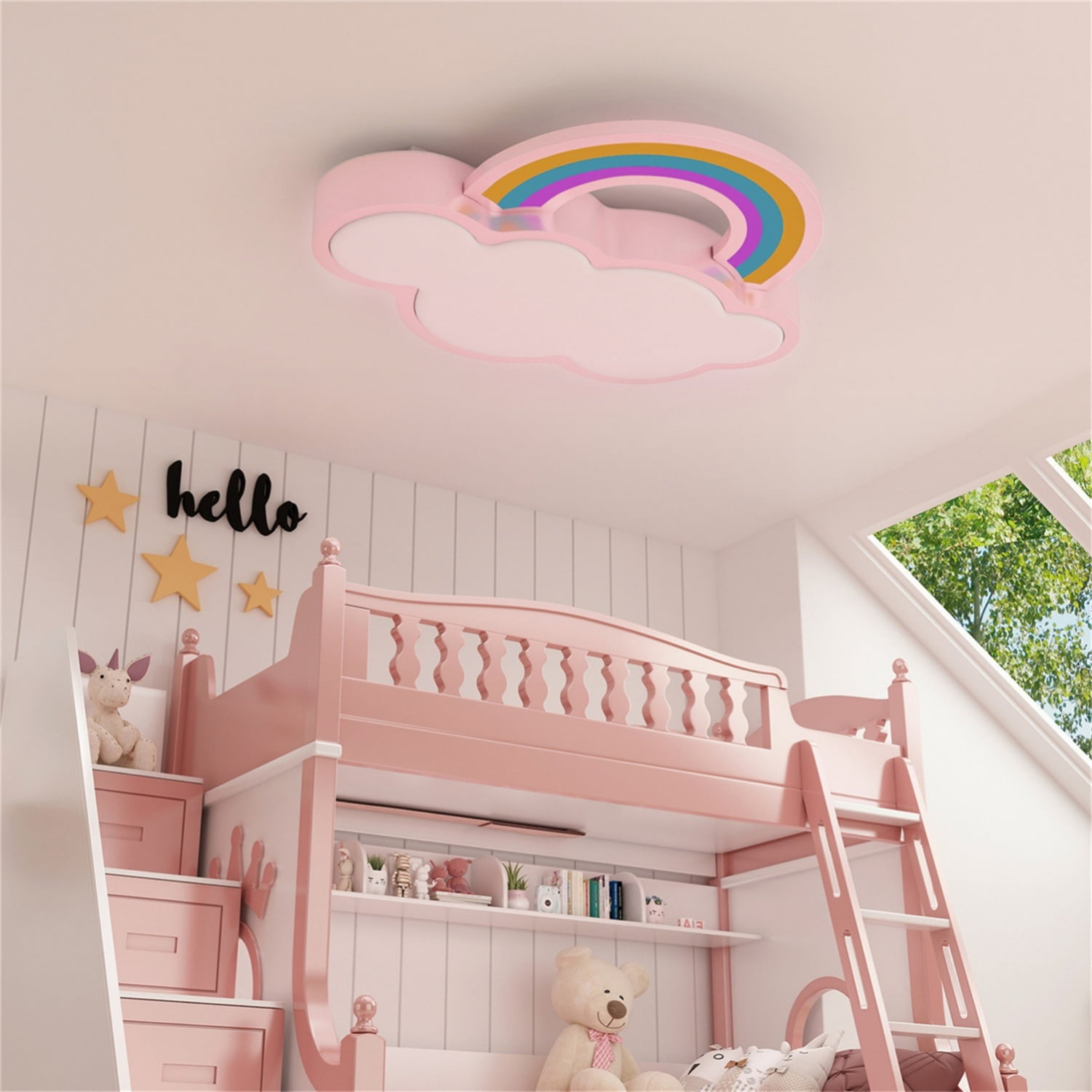 LUVODI Modern Ceiling Light Cloud Dimmable LED Chandelier Pendant Lamp For Kids Bedroom, Pink