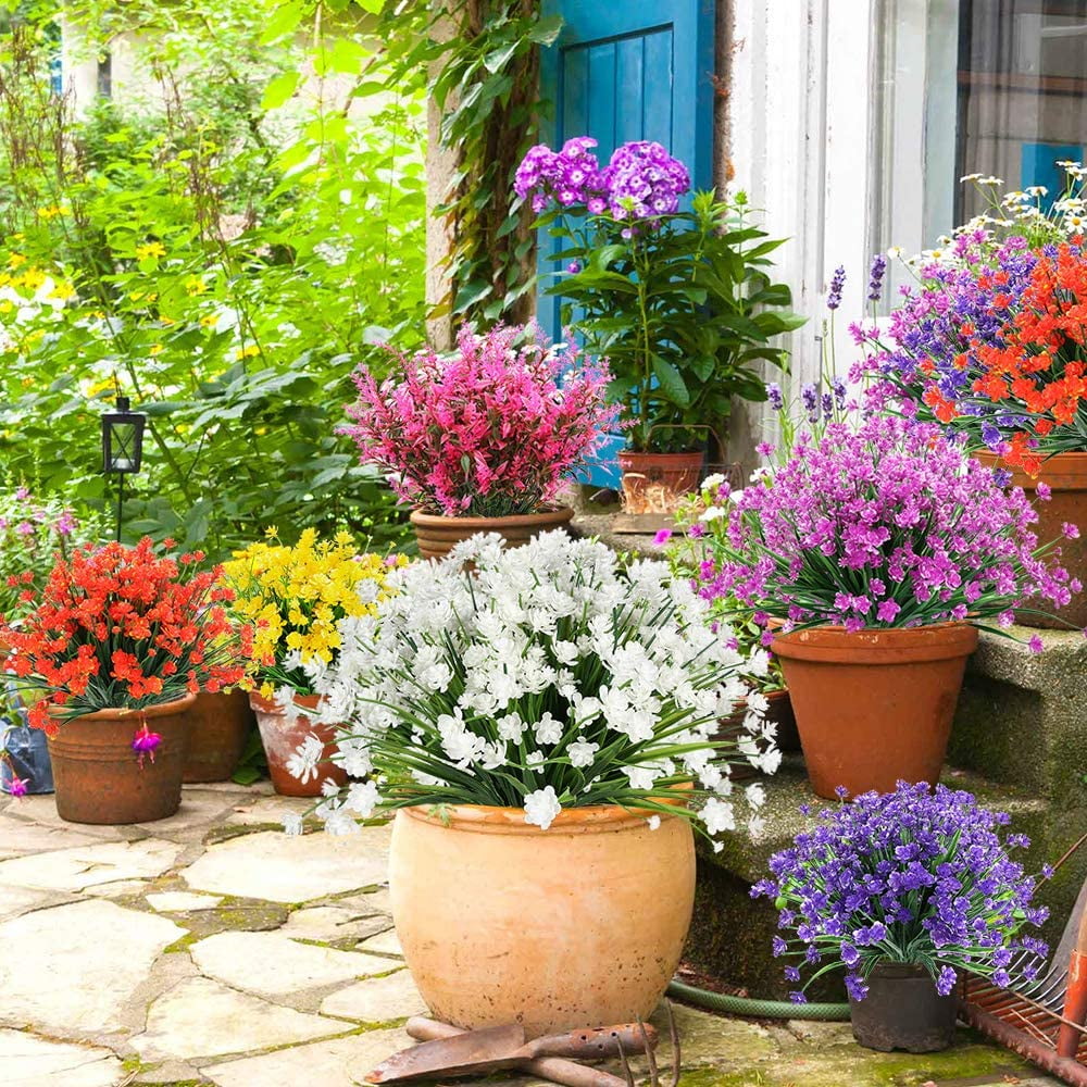 ZOELNIC 20 Bundles Artificial Fake Flowers, Plastic Flowers for Outdoors Decoration, UV Resistant Faux Flowers Shrubs, Artificial Plants for Indoor Outside Garden Home Wedding Farmhouse, White