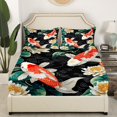 thumbnail image 3 of Erosebridal Retro Fish Sheet Set Queen, Lotus Floral Bedding Sets Queen Size, Japanese Style Decor 4 Pieces, 3 of 7