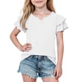 thumbnail image 2 of Lumosvexa Girls Ruffle Sleeve T-Shirt Short Sleeve Soft Lightweight V Neck Summer Casual Daily Top White 10-12, 2 of 8