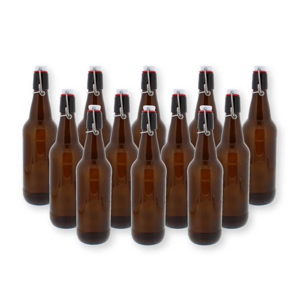 Swing Top Bottles w/ Caps 16.9oz, Amber Glass, Reusable for Homebrew