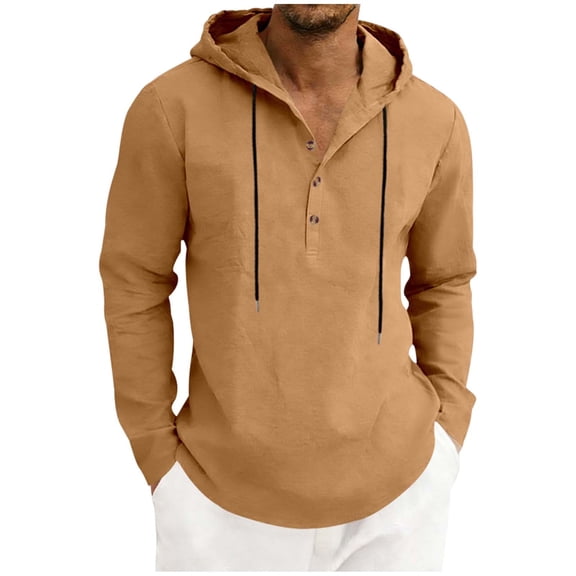 fatyb Mens Hooded Shirts Button up Long Sleeve Casual Pullover Lightweight Loose Beach Vacation Hoodies