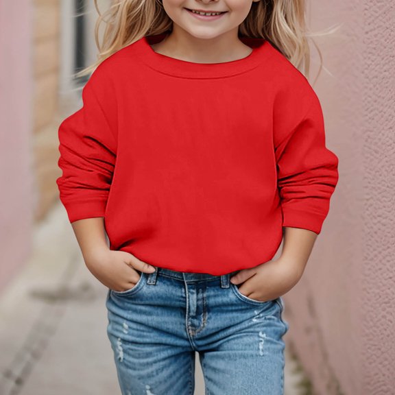 LIUYUNNN Kids Sweatshirts Long Sleeve Girls Pullover Red Sweatshirt Crewneck Loose Fit Pullover Tops Winter Clothes Kids Clothes Boys Size 6-7 Years Boys Girls Fall Outfits