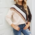 thumbnail image 2 of Sevevn Women's Striped Color Blocked Elegant Long Knitted Shirt Round Neck Loose Sweater Jacket Round Neck Sweater, 2 of 3