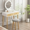 thumbnail image 4 of Yesfashion 31.5" Vanity Desk with Stool, Makeup Table with 2 Drawers, Makeup Vanity Desk with Touch Light Mirror- White, 4 of 5
