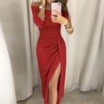 thumbnail image 2 of Outfmvch Women'S Formal Dresses Women'S Cocktail Dresses Women Off Shoulder High Slit Bodycon Dress Long Sleeve Dresses Party Dress Red L, 2 of 5