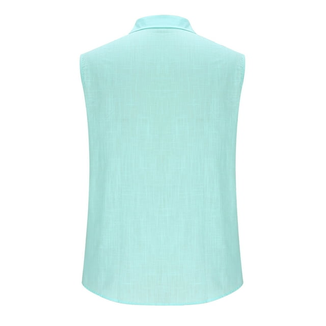 Yuyuzo Mens Sleeveless Button down Shirts Cotton Linen Summer Beach Basic Tank T-Shirt Tops