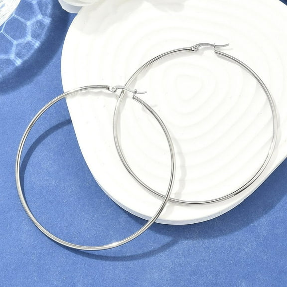 10 Pair Tarnish Resistant 304 Stainless Steel Big Hoop Earrings Hypoallergenic Earrings Ring Shape Stainless Steel Color 12 Gauge 69~71x2mm Pin: 0.7~1.3x0.68mm