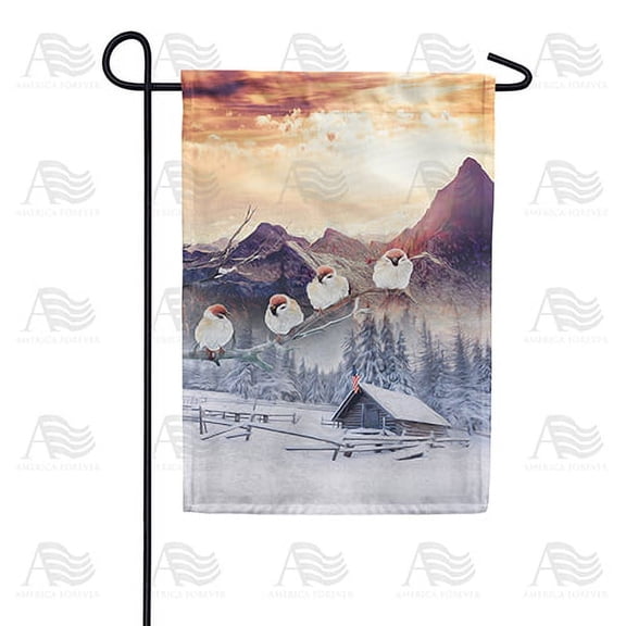 America Forever Winter Mountain Garden Flag Double Sided Vertical Decorative 12.5 x 18 inches for Outdoor, Yard, Porch Happy Holiday Welcome Winter Snowy Cardinals Farmhouse Garden Flag