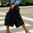 thumbnail image 2 of RYRJJ Women's High-Rise Cotton Twill Capri Hiking Shorts Multi Pocket Casual Loose Long Cargo Shorts Below Knee 3/4 Cargo Pants(Black,M), 2 of 9
