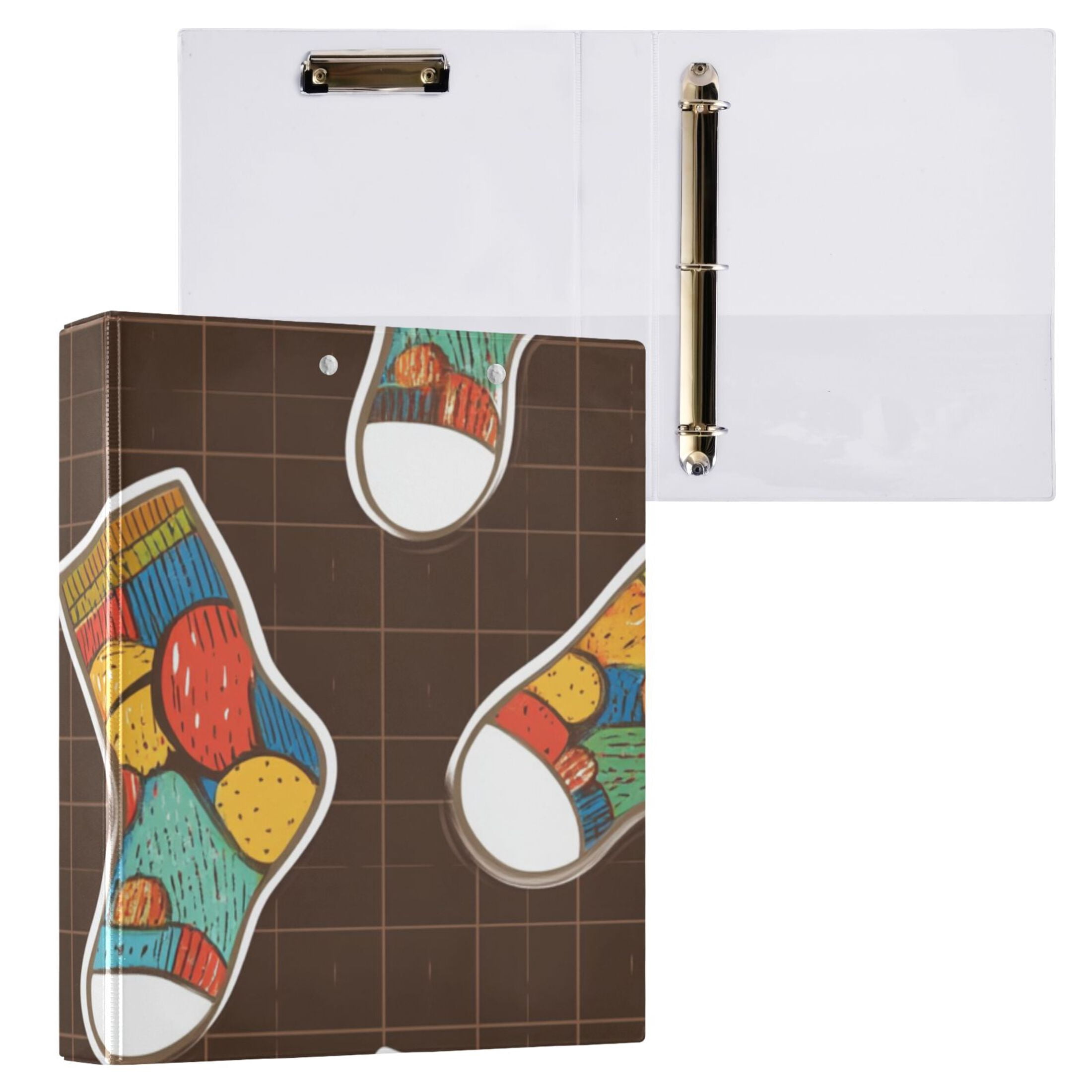 Colorful Socks 3 Ring Binders 1.5 inch Hardcover File Folders with Interior Pockets A4 Size Organizer for School Office Hospital