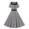 thumbnail image 2 of Fankiway Robe Rétro pour Femmes Col en V Manches Courtes Nœud Papillon Ceinture Bouton Grande Jupe Ourlet Robes pour Femmes Grande Taille Liquidation Robes d'Été pour Femmes Manches Courtes, 2 of 8
