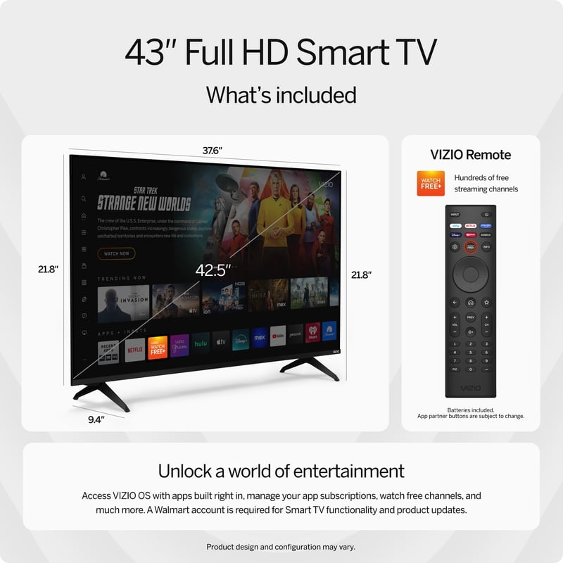 VIZIO 43" Class Full HD 1080p LED Smart TV (VFD43M-08) feature detail