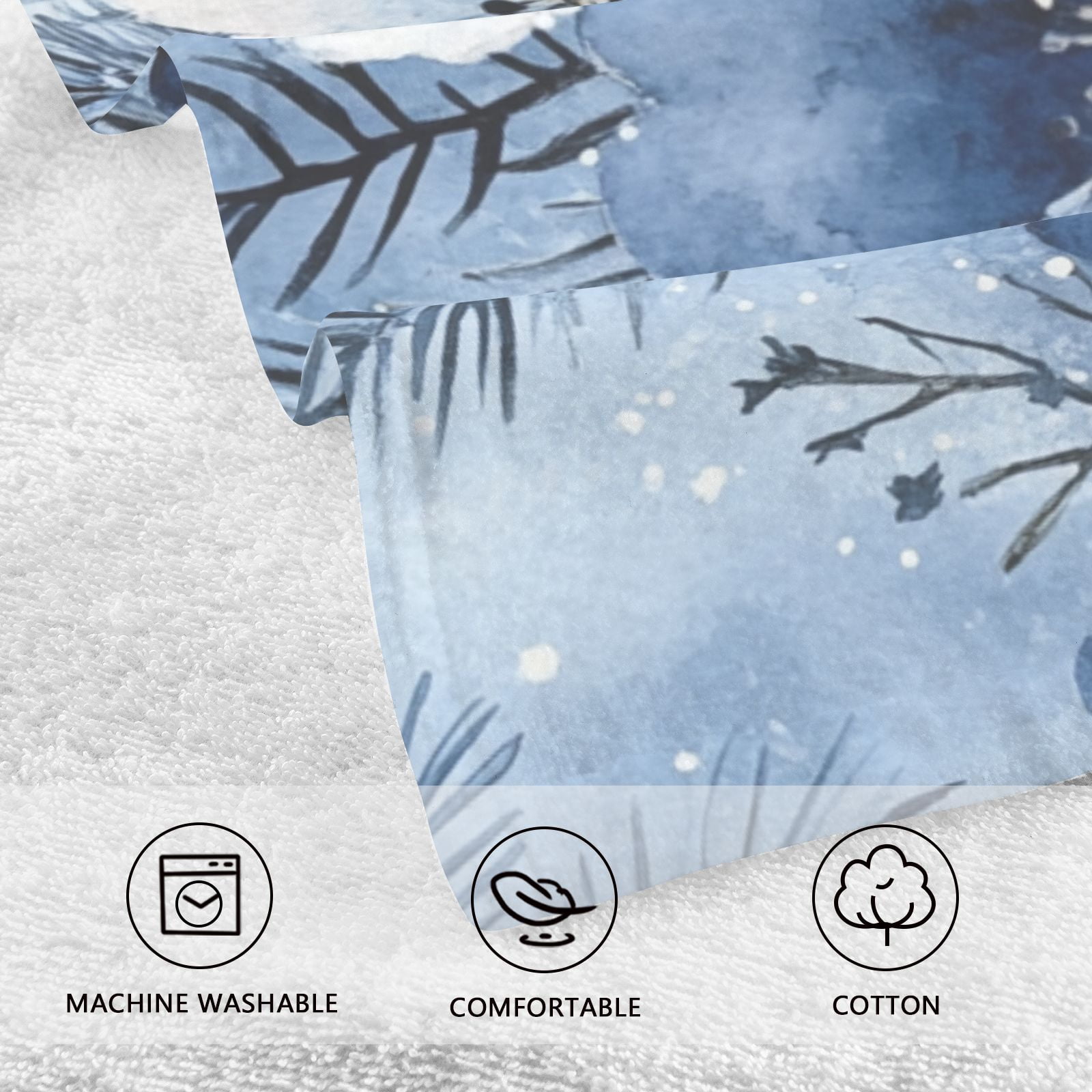 Blue and White Flowers Hand Towels Cotton Bath Towels Large Face Towels Absorbent for Bathroom 2 Packs