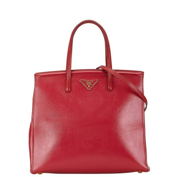 Pre-Owned Prada Triangle Plate Handbag Shoulder Bag BN2411 Red Leather Saffiano... (Good)