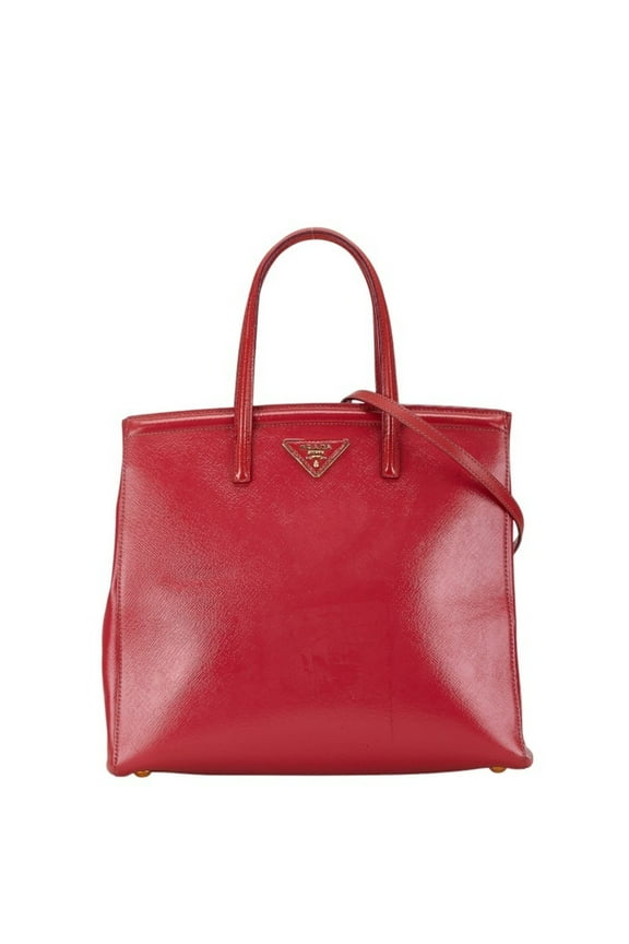 Pre-Owned Prada Triangle Plate Handbag Shoulder Bag BN2411 Red Leather Saffiano... (Good)