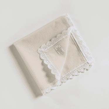 Fingercraft Cloth Napkin, Soft Quality Cotton Linen Blend Fabric, Dinner Napkins with Premium White Lace, 12 Pack, 20”x20” Ivory