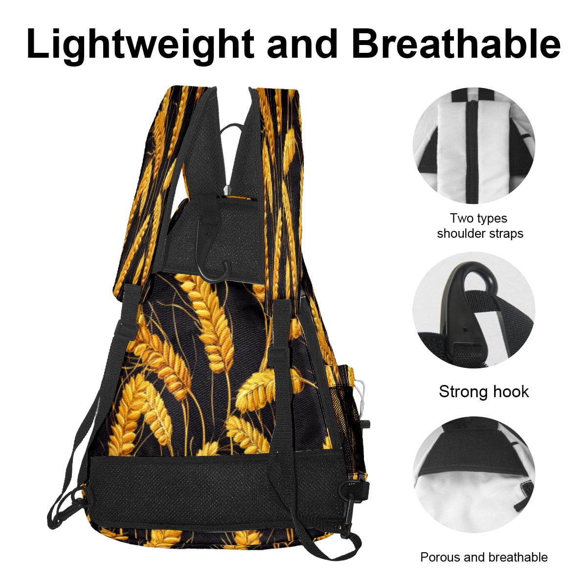 Pickleball Bags for Men Women Pickleball Backpack with Large Capacity Lightweight Adjustable Pickleball Sling Bag Hold Paddles, Balls, Accessories Wheat Pattern