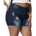 thumbnail image 3 of Gocolloa Womens Plus Size Jean Shorts Stretchy High Waisted Distressed Fold Hem Denim Shorts Dark Blue 14W, 3 of 4