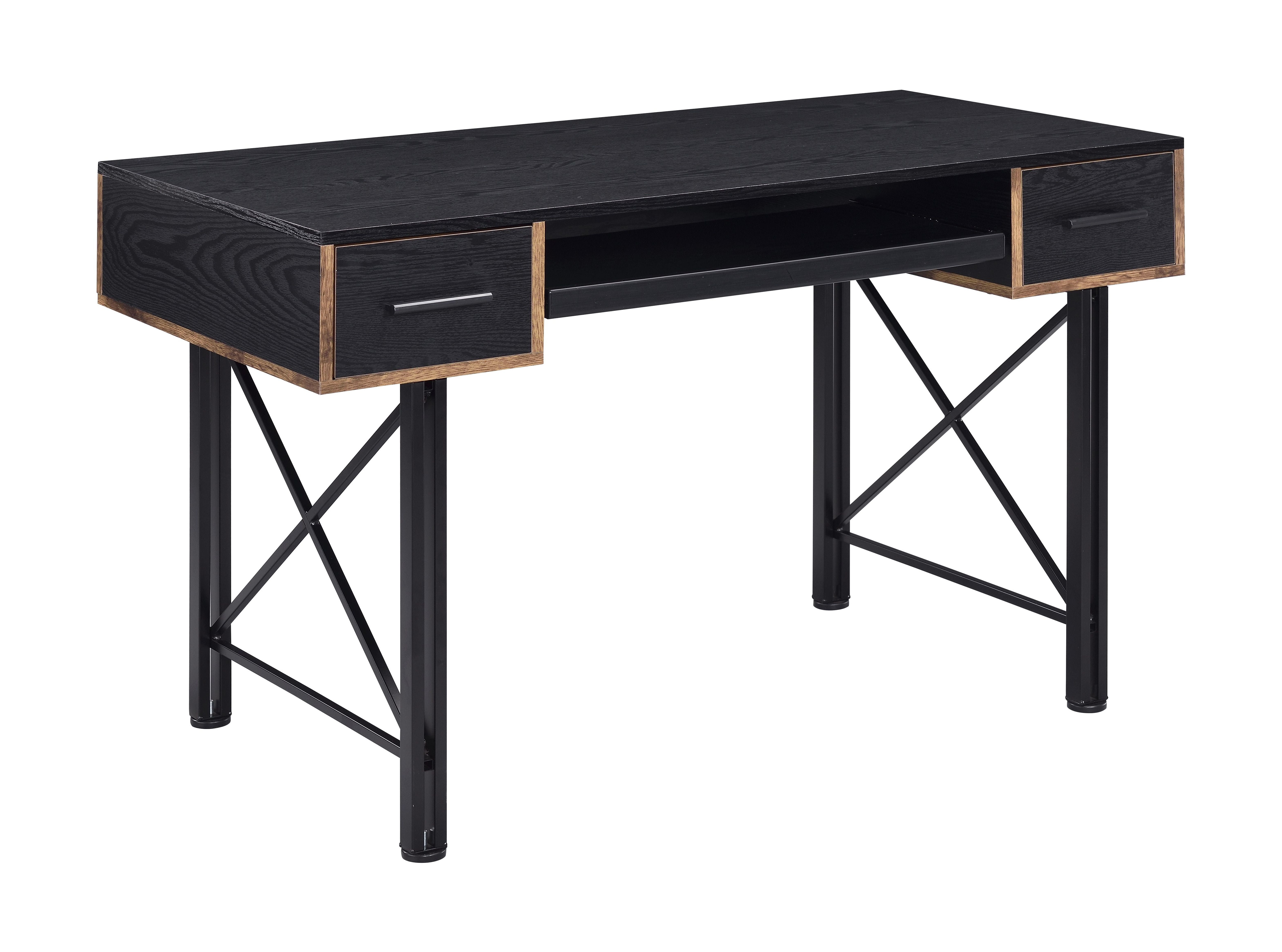 Black Computer Desk with 2 Drawers and Keyboard Tray