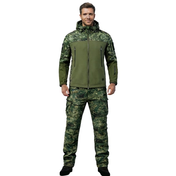CONZONE Mens Sweatsuit 2 Peice Set Casual Hiking Suit for Men Windproof Waterproof Camouflage Jacket Sweatpants Warm Fall Winter Athletic Outdoor Outfits