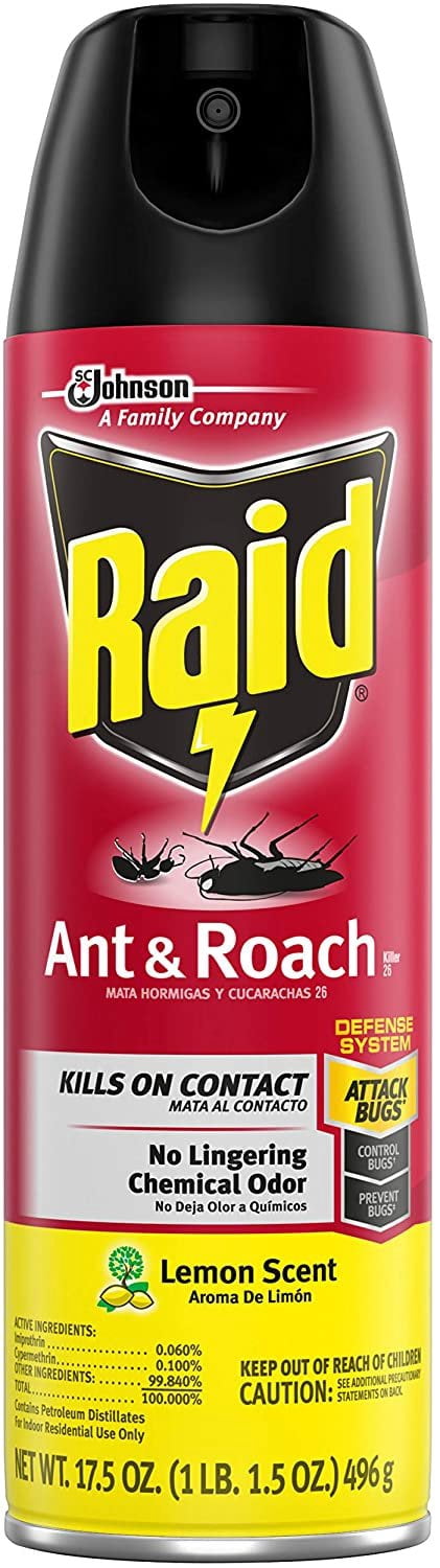 Raid Ant & Roach Killer Lemon Fresh Scent Spray - Insecticide - Pack of 6, 17.5 Ounce — Residential Use, Standard Application