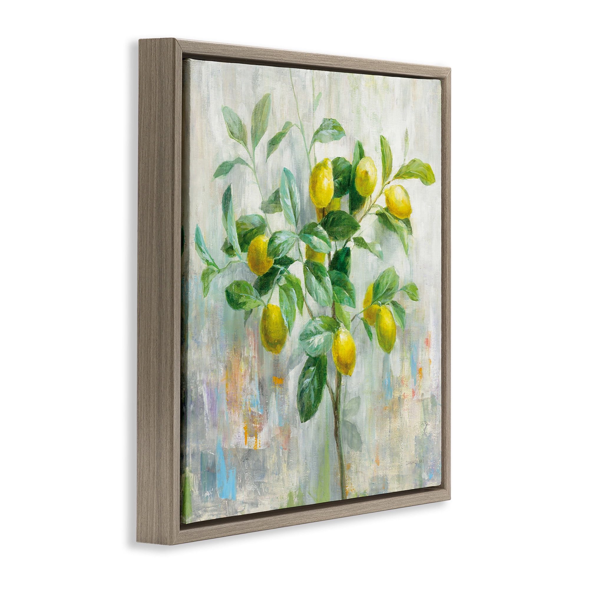 Stupell Industries Abstract Lemon Tree Branch Food & Beverage Painting Brown Floater Framed Canvas Art Print Wall Art, 25 x 25