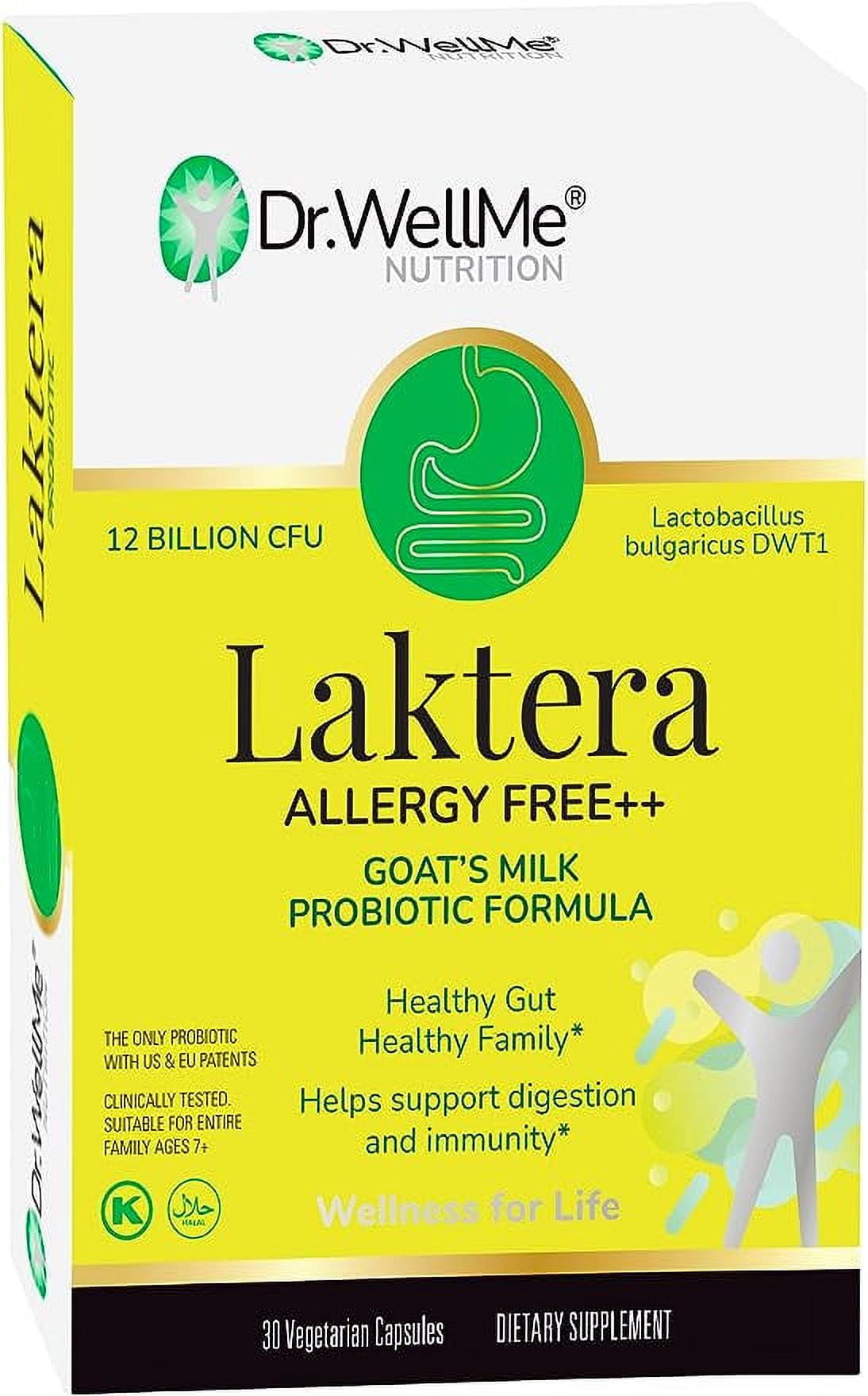 Dr. WellMe Laktera Allergy Free ++ Probiotics for Digestive Health, Immune Support & Gut Health Supplements - Low Lactose Goat’s Milk Probiotic Formula for Women & Men 30 Capsules