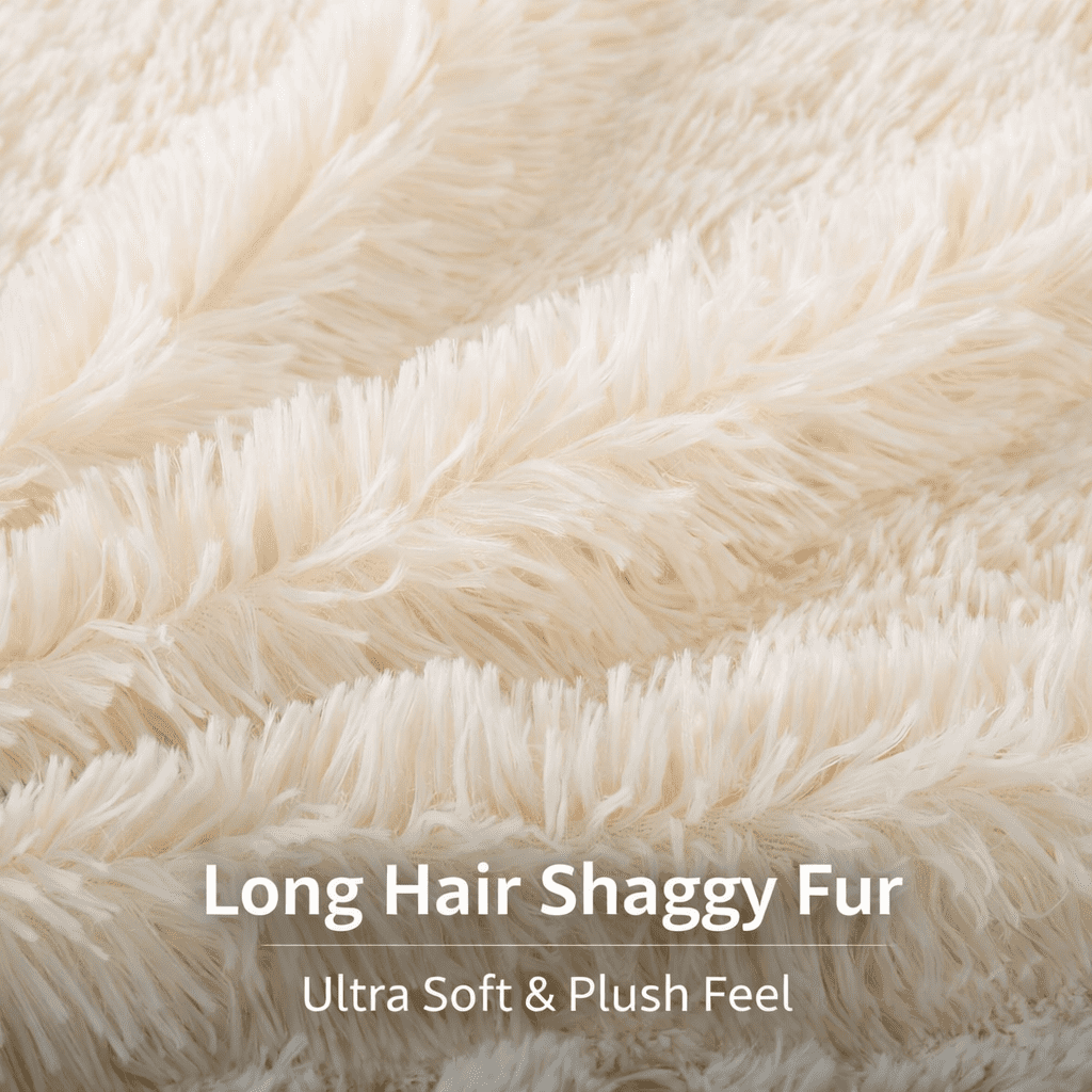 Reafort Luxury Long Hair Shaggy PV Fur Faux Fur Oversized Throw Blanket (Cream, 60"X70" Throw)