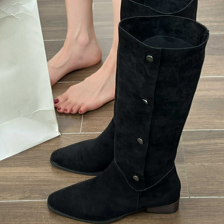 jsaierl Women's Slouchy Knee High Boots Pull On Low Block