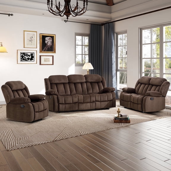 Bonzy Home Manual Recliner Sofa Living Room Furniture Set, Manual Recliner Chair, Manual Loveseat and 3 Seat Recliner Sofa Couch Set for Living Room