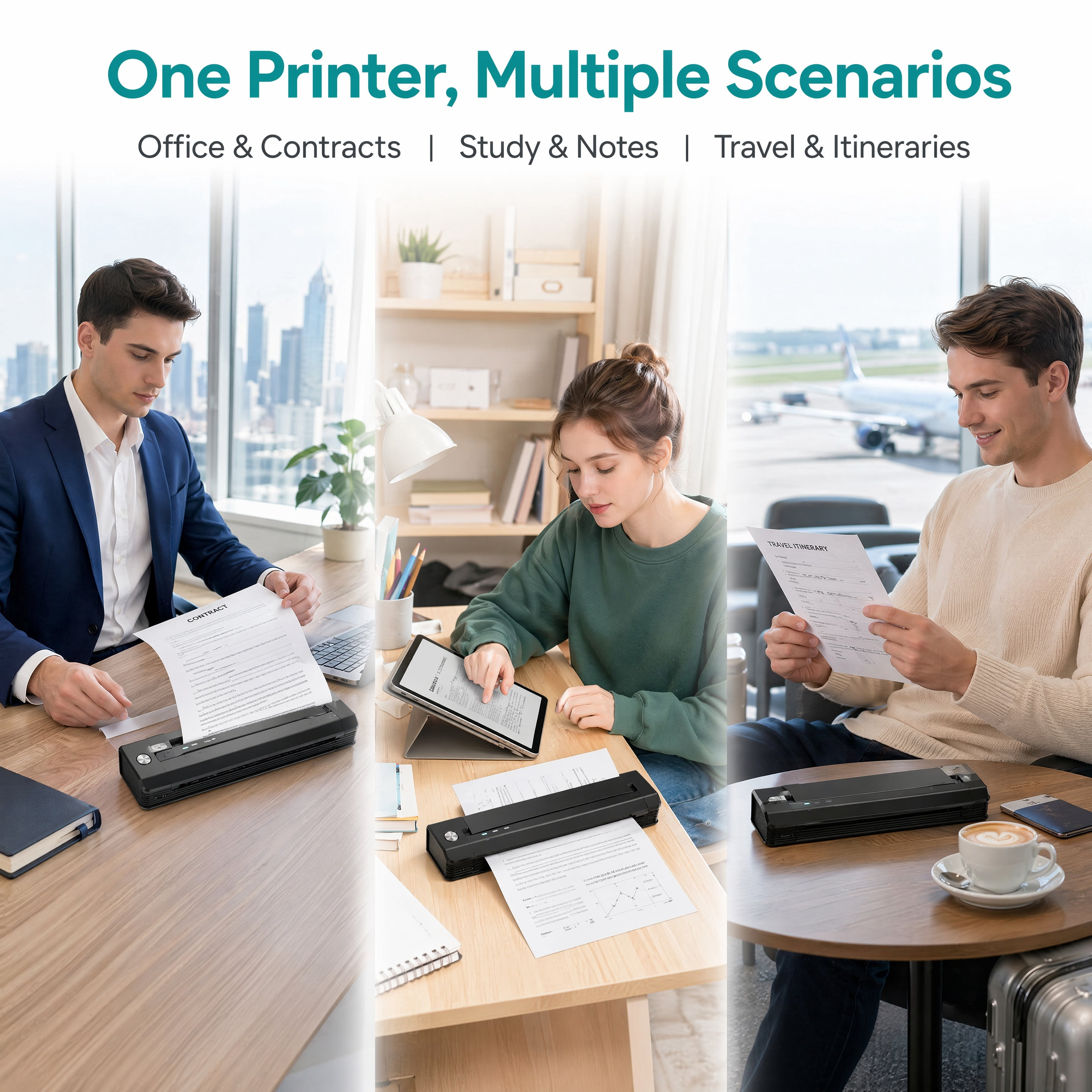 Phomemo Upgraded A281U Wireless Portable Printer , Inkless Technology, Bluetooth Thermal Printer 8.5" x 11"& A4 Size,Inkless Mobile Printer with Carry Case for Travel,Office,School,Car,Home,Black
