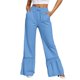 thumbnail image 1 of Pantalones casuales de pierna ancha para mujer - Dobladillo con volantes y ribete de encaje, cordón, poliéster, vacaciones/fiesta, S-XXL, 1 of 5