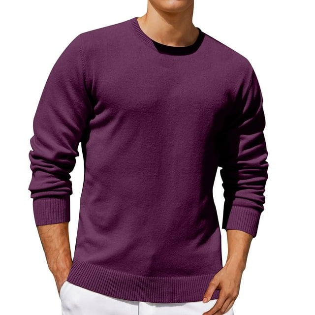Jalioing Chandails à Col Rond pour Hommes Chandail à Manches Longues Décontracté Basique Automne Hiver Couleur Unie