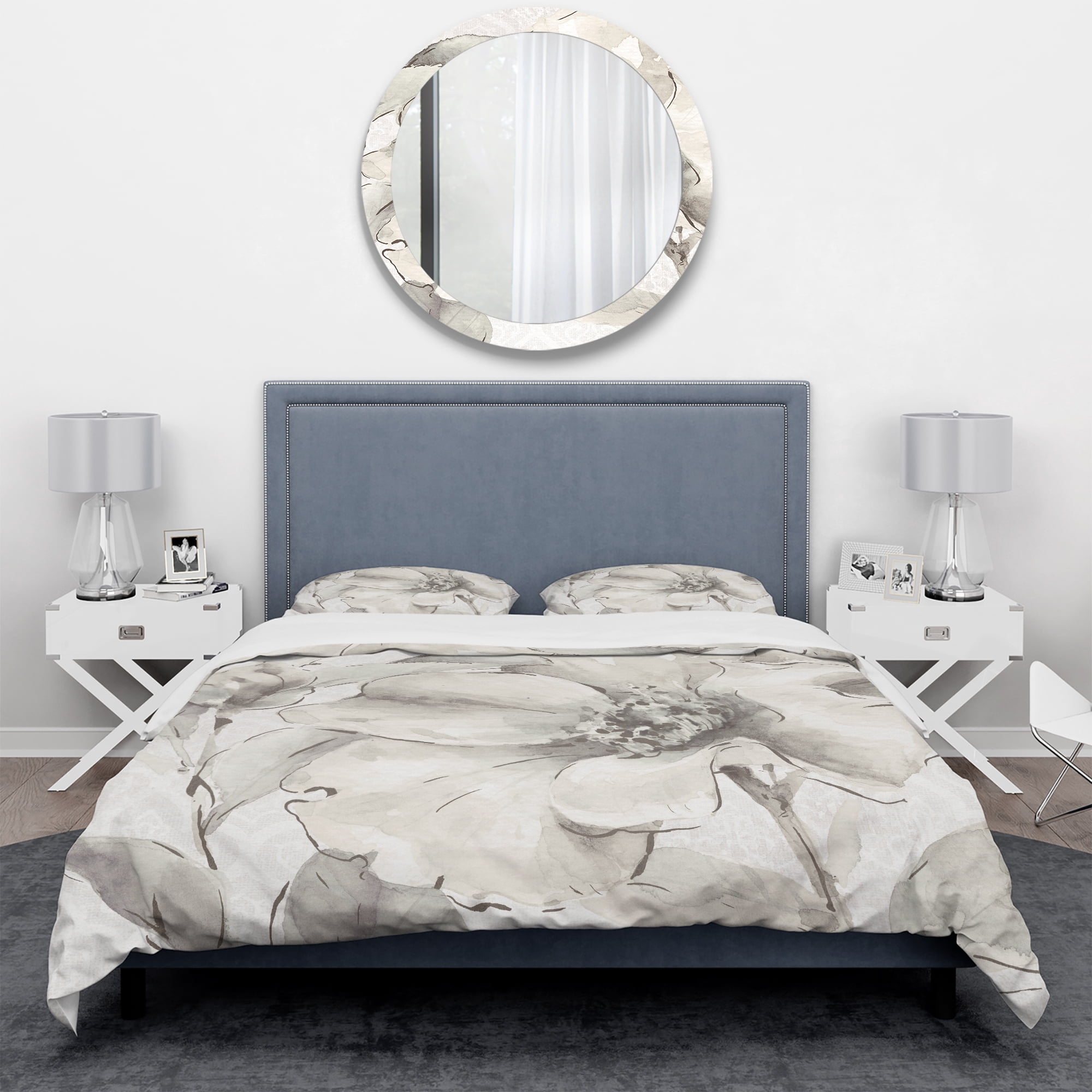 Designart 'Indigold Grey Peonies IV' Cottage Duvet Cover Set