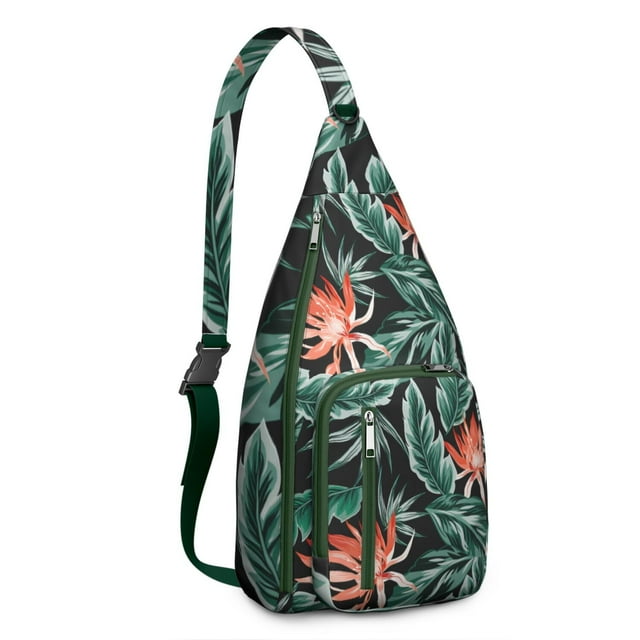 Hawaiian Print Sling Backpack - Colorful Monstera & Palm Leaf Design Crossbody Bag, Fashionable Multi-Functional Pack